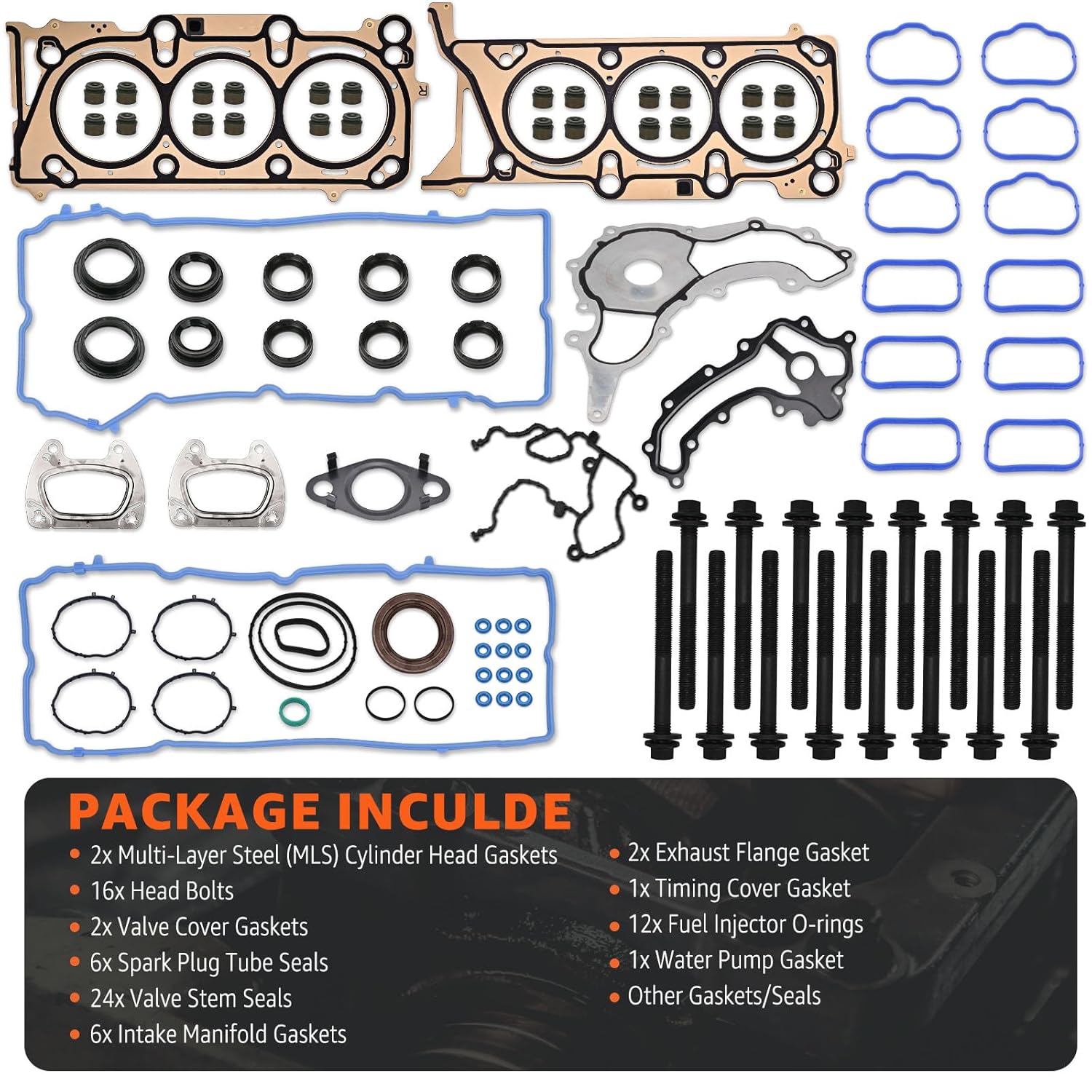 Head Gasket Set w/Bolts Compatible with Jeep Grand Cherokee 2016-2018 3.6L V6 Wrangler 2018, for Chrysler Pacifica 16-22, Voyager 20-22, for Dodge Durango 16-22 Ram ProMaster 1500 2500 Replace HGS1184