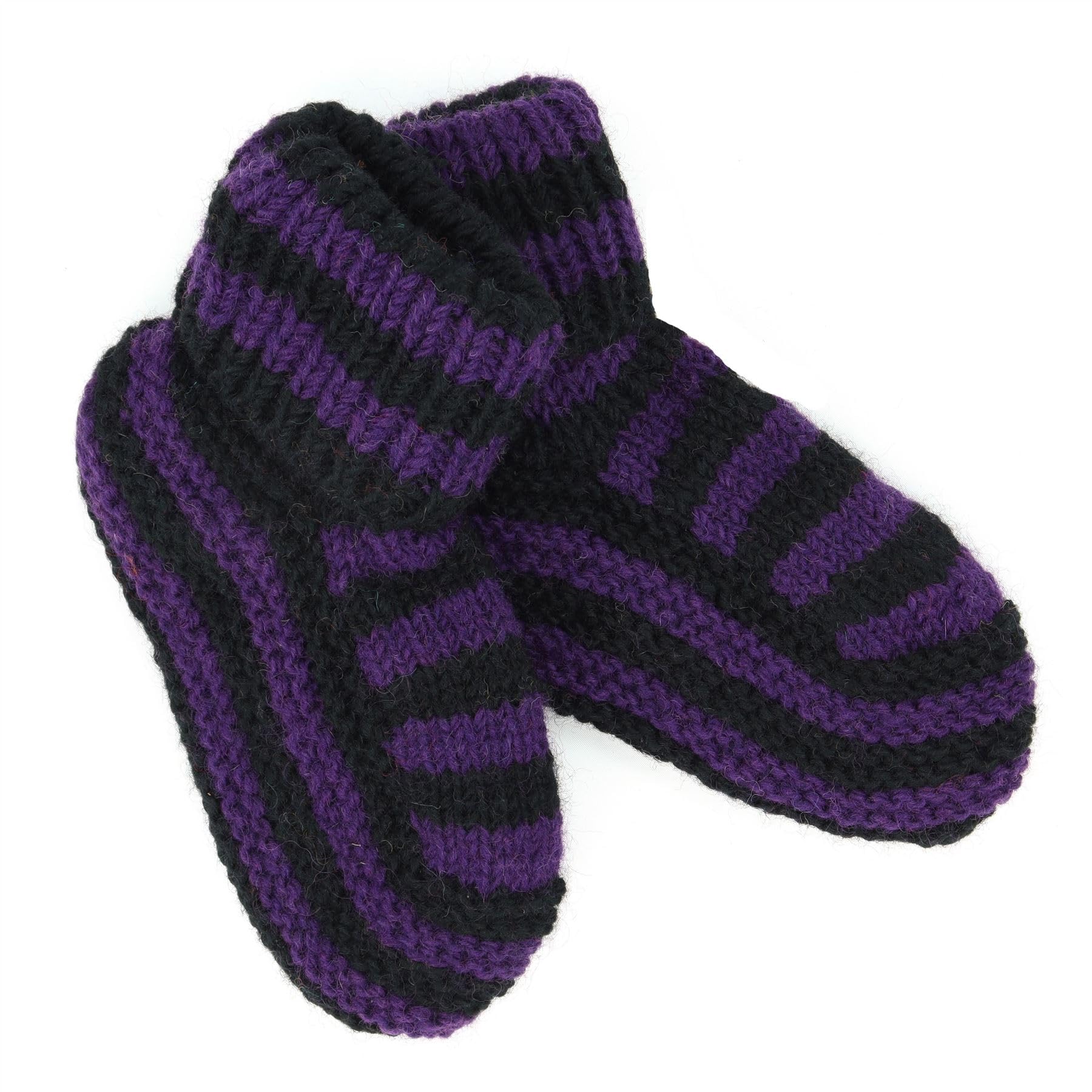 Loudelephant Stripe Purple Black Hand Knitted Wool Slipper Socks