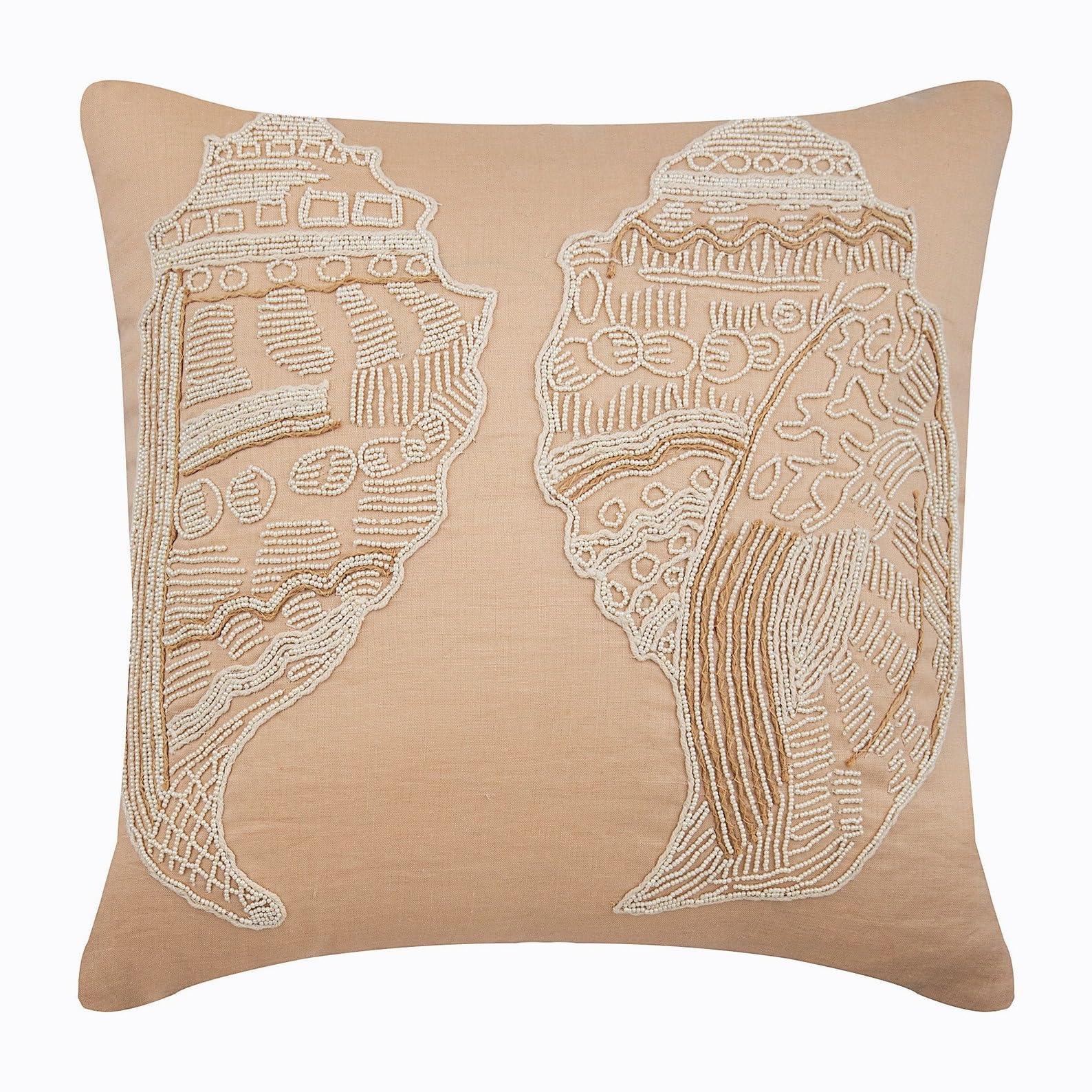 The HomeCentric Beige Throw Cushions Cover, Beaded Sea Shell Sea Creatures Ocean & Beach Theme 45x45 cm (18x18 inch) Cushion Covers Decorative, Cotton Linen Floral Contemporary - Shell Mates โ image 1