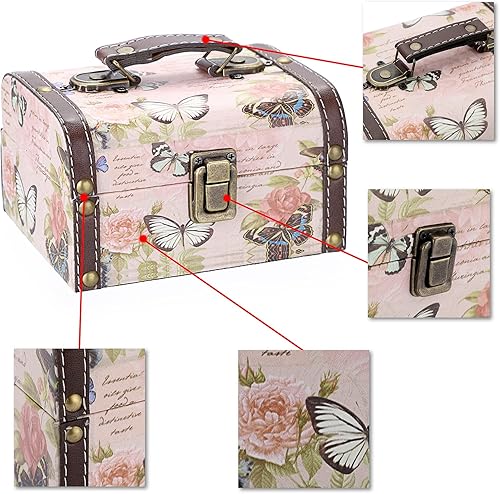 Miniatura 8 de ELLDOO Cofre decorativo del tesoro, caja de almacenamiento de madera + piel sintética para joyas, caja de recuerdos para niñas y mujeres (patrón de