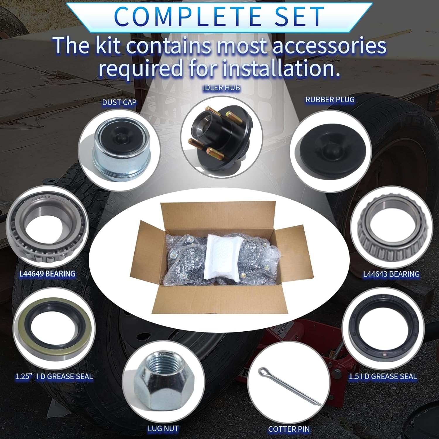 Trailer Hubs Kit 4 Lug 4" for 2000Lb 4x4 Trailer Axle Kit Fits 1" and 1-1/16" Straight Spindle 2 Sets