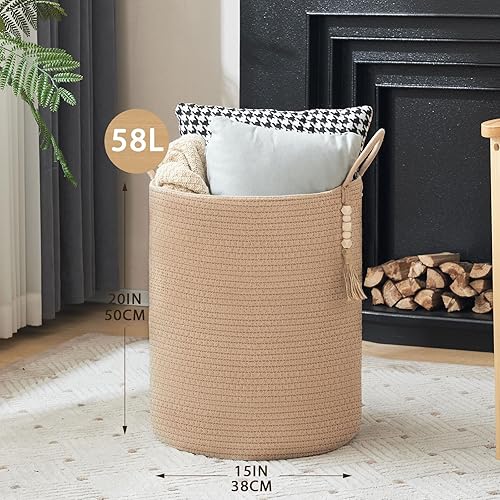 Miniatura 2 de Cesta de lavandería tejida de 58 litros, canasta alta para mantas, cesta de ropa para lavandería, dormitorio, sala de estar, decoración del hogar,