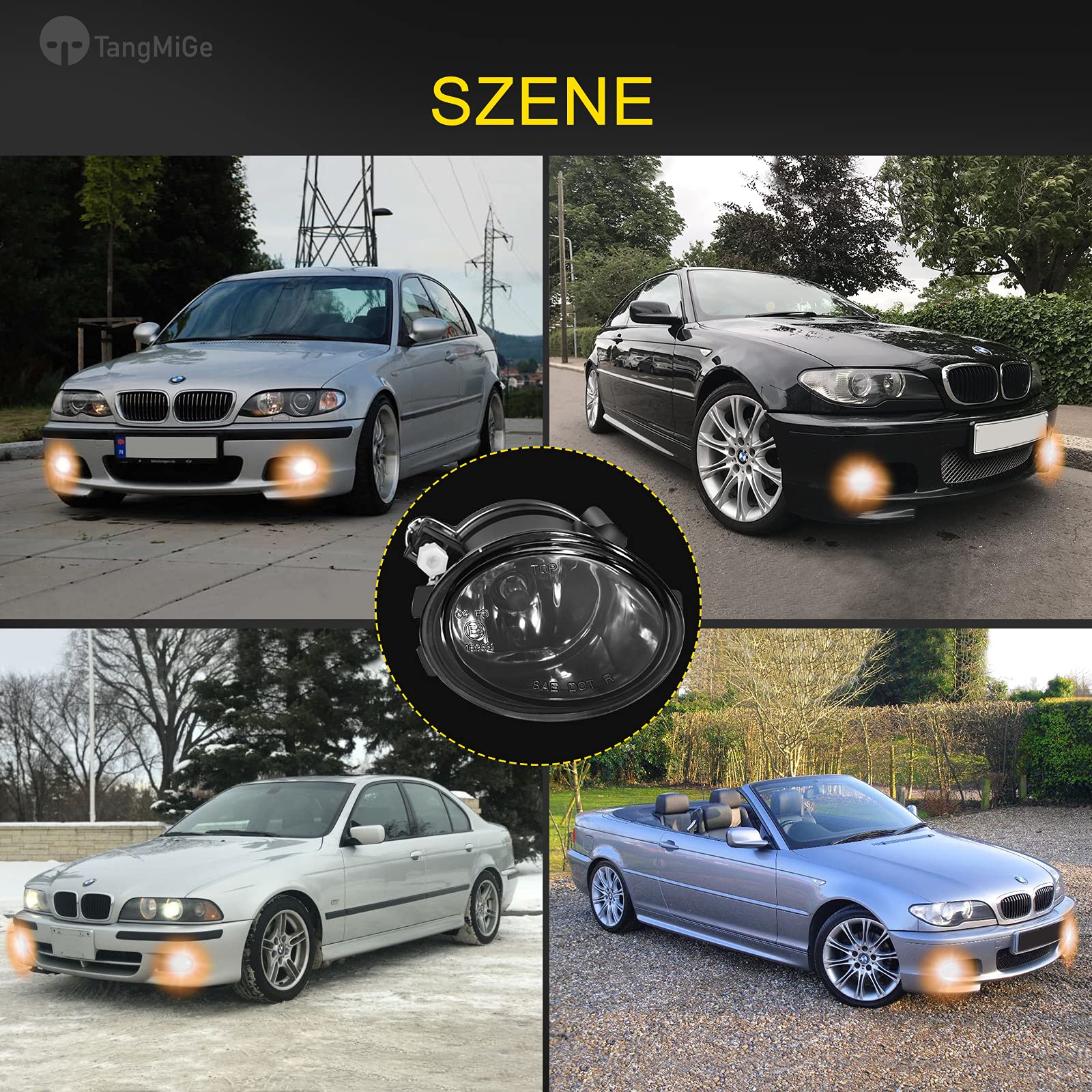 TangMiGe Światła Przeciwmgielne kompatybilny z BMW (E46 M3 E39 M5) / Seria 3 (320i 323i 325i 325xi 330i 330xi Sedan, 325i 325xi Wagon, z pakietem sportowym), 2000-2007 (Czarny)