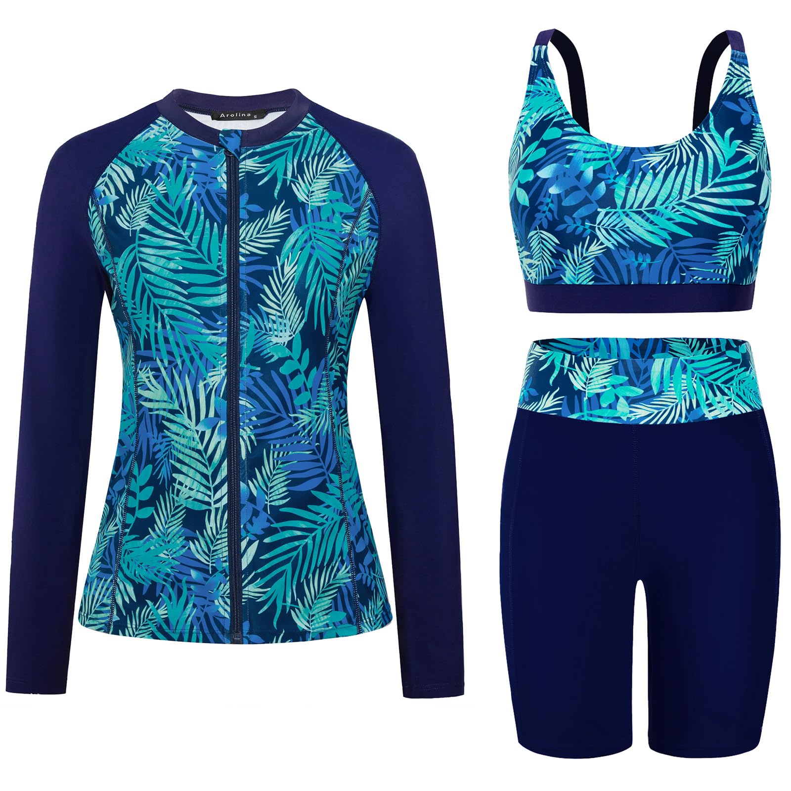 Womens Rash Guard Long Sleeve Swim Shirts Swimsuit 2026 Bathing Suit with Womens Swim Shorts & Two Pockets-image-40