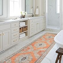 Fame Rugs Turkish Rug. Washable Vintage Oriental Antique Inspired Traditional Doormat Small Modern Area Rugs Luxury Entryway Entry Bedroom Bathroom Kitchen (380TT, 2'5 x 6'9)