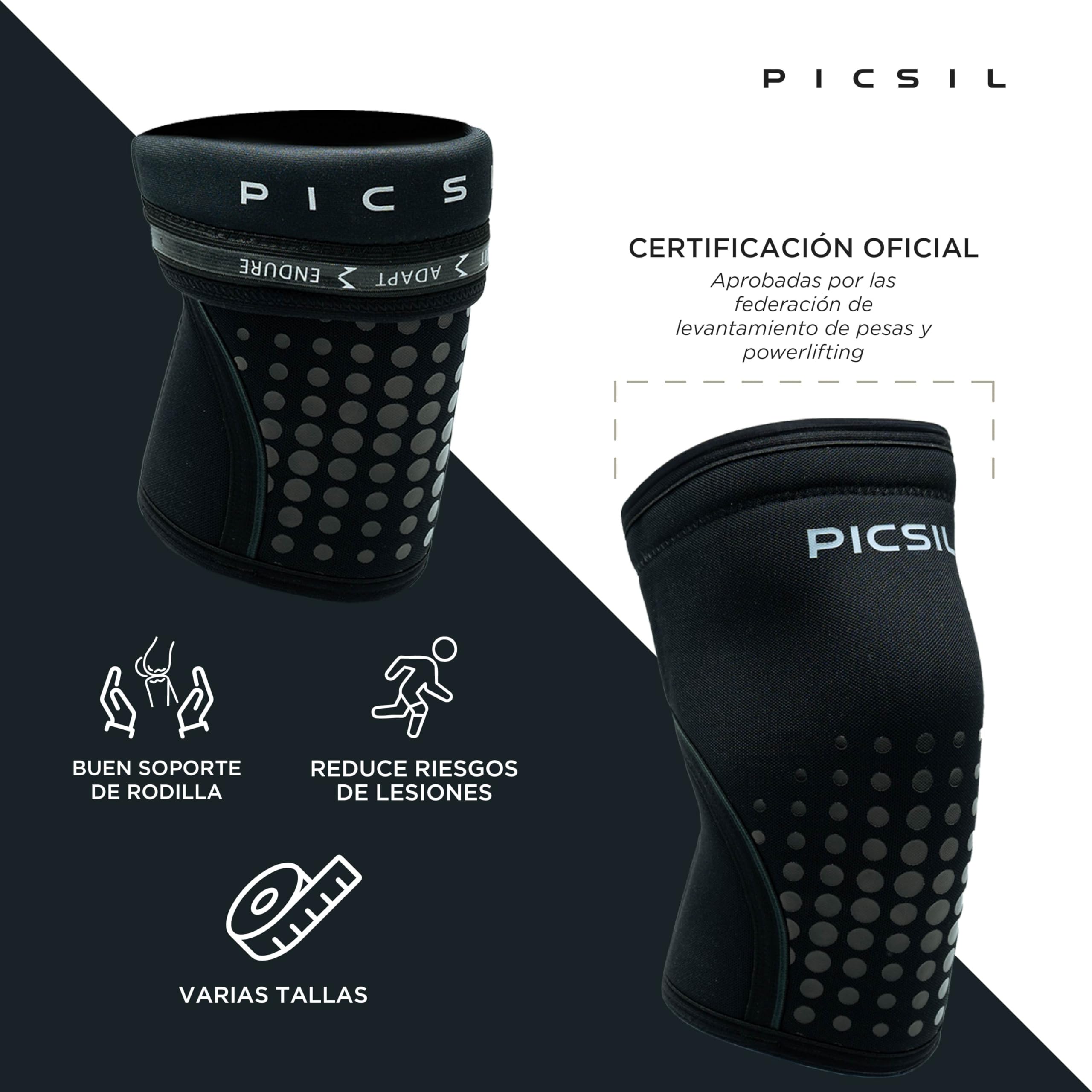 PICSIL Rodilleras de Neopreno 7 mm, Levantamiento de Peso y Entrenamiento de Alta Intensidad, Diseño Antideslizante y Ajuste Estable, Aptas para Competición - Color Moonless, Talla S