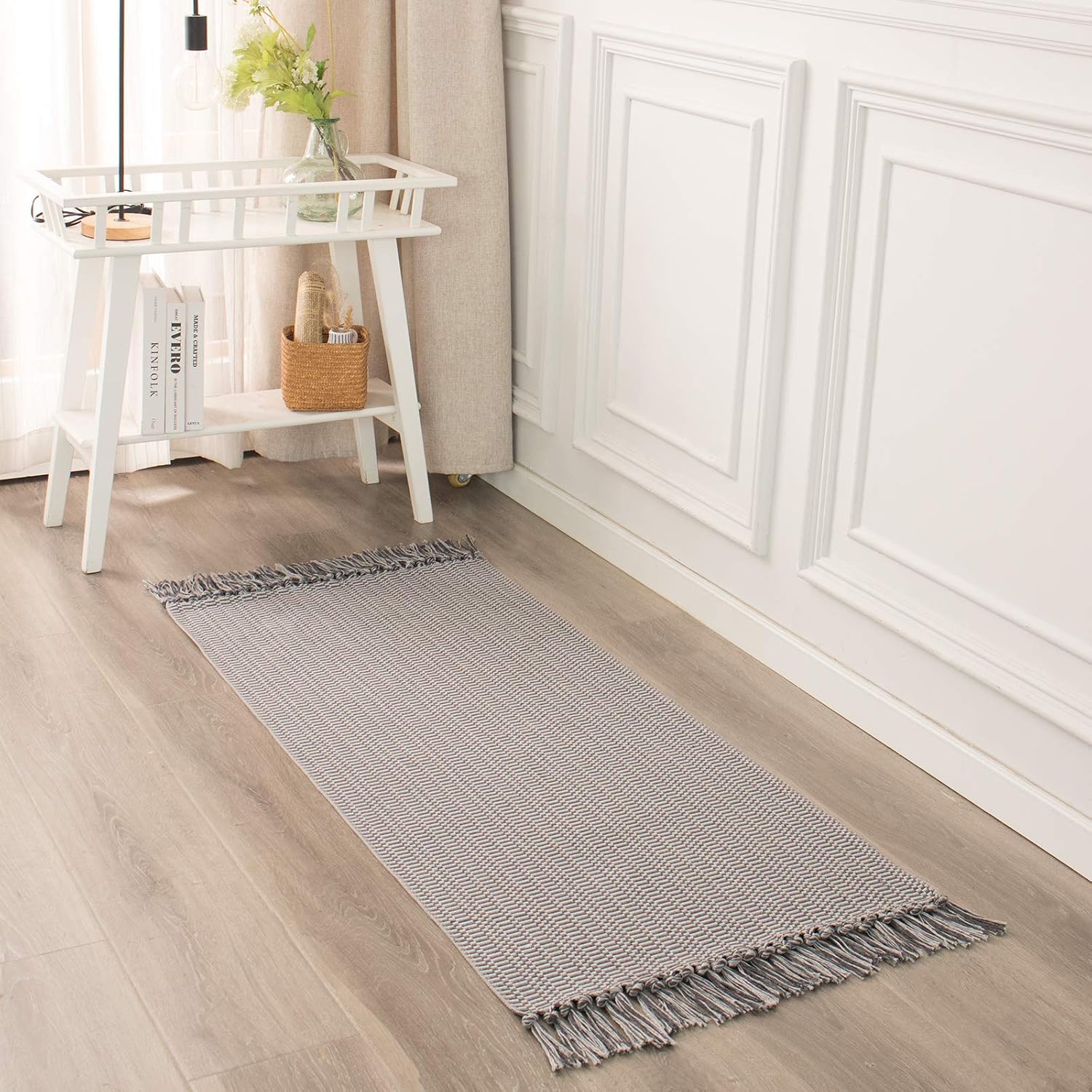 idee-home Boho Rug Kitchen Runner Rug, Boho Bathroom Rug Washable, Boho Kitchen Rug Bath Mat, Woven Small Cotton Bohemian Cotton Farmhouse Geometric Throw Rug 2'x4.3'