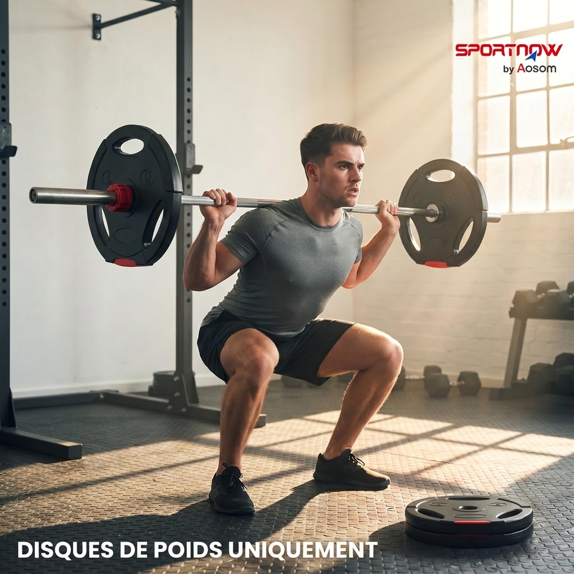 SPORTNOW Tarcze obciążeniowe z trzema uchwytami z otworami Ø 25 mm, osłona z polipropylenu, zestaw płyt do hantli, kulturystyka, fitness, siłownia, kolor czarny