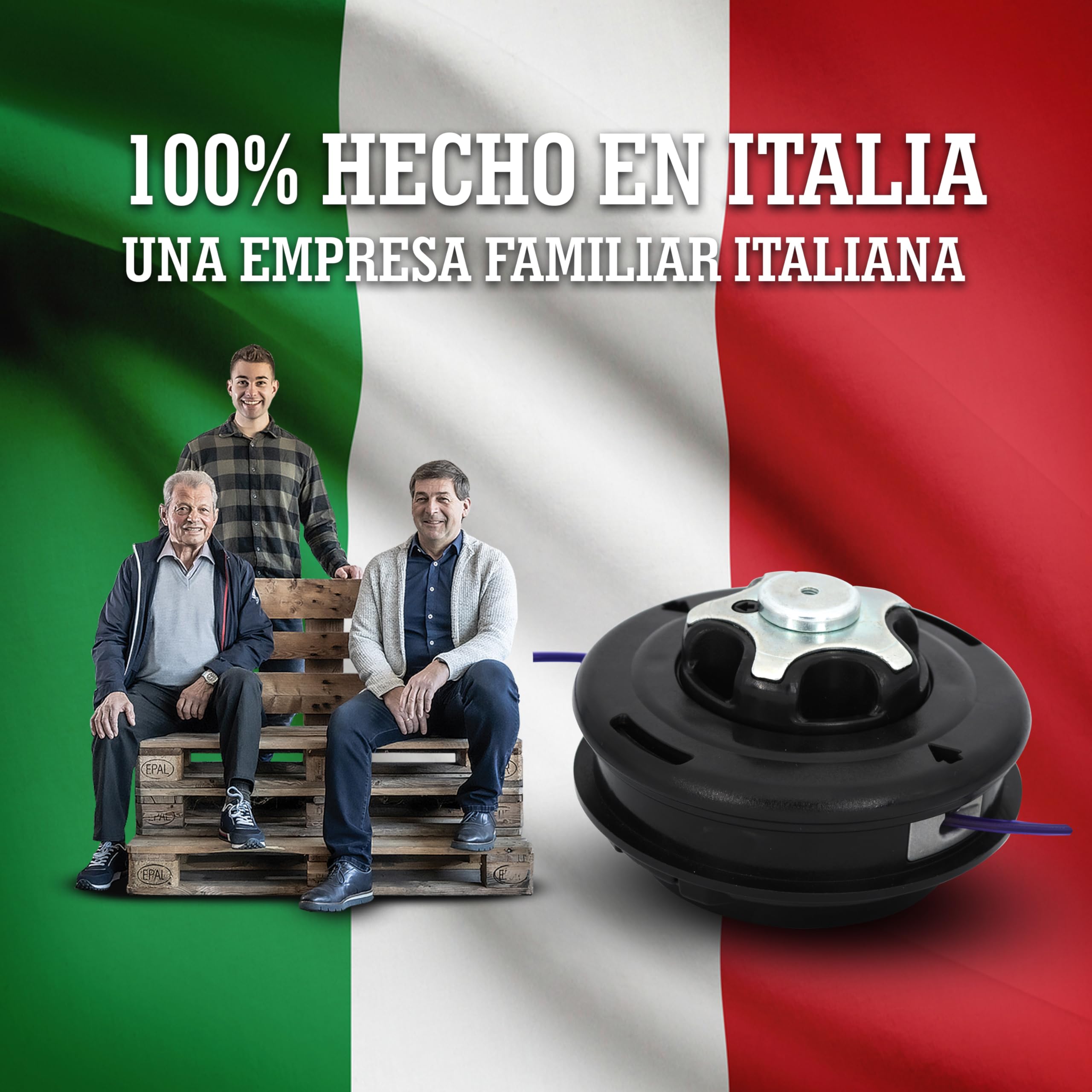 LERAVA® Cabezal desbrozadora Universal - M10x1,25 - Tap & Go - Cabezal desbrozador con pomo de Acero Robusto - Innovador Carrete ergonómico - Compatible con Diferentes Marcas - 100% Made in Italy