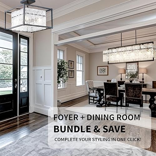 Miniatura 36 de IKK Candelabros rectangulares modernos de cristal negro para comedor, 42 pulgadas de largo, rectangular, de cristal ondulado, iluminación lineal