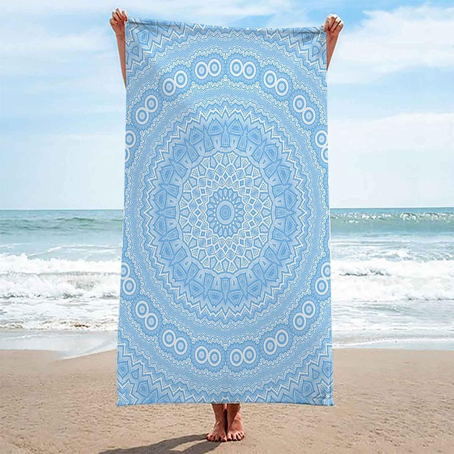 Grande Telo Mare Grande In Microfibra Anti-Sabbia Uomo Donna, Teli Asciugamano Mare, 3D Modello Azzurro Telo Mare Telo Da Campeggio Bikini Coprire 200 X 200 Cm -3M5C+Q9C