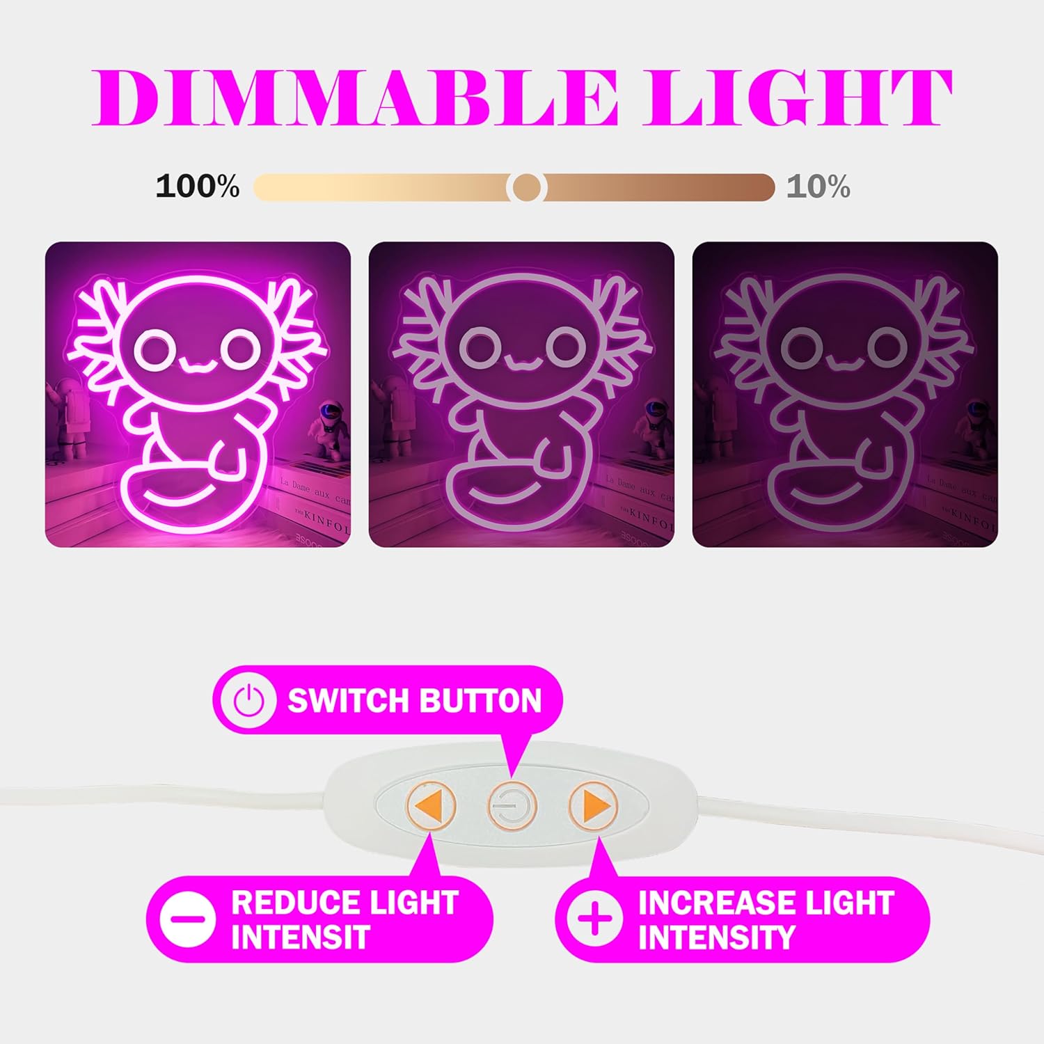 Axolotl Neon Sign for Wall Decor Dimmable Axolotl Neon Light Sign Led Axolotl Party Decorations for Kids Room, Bedroom, Cute Axolotl Neon Sign for Birthday Christmas Gifts - Image 3