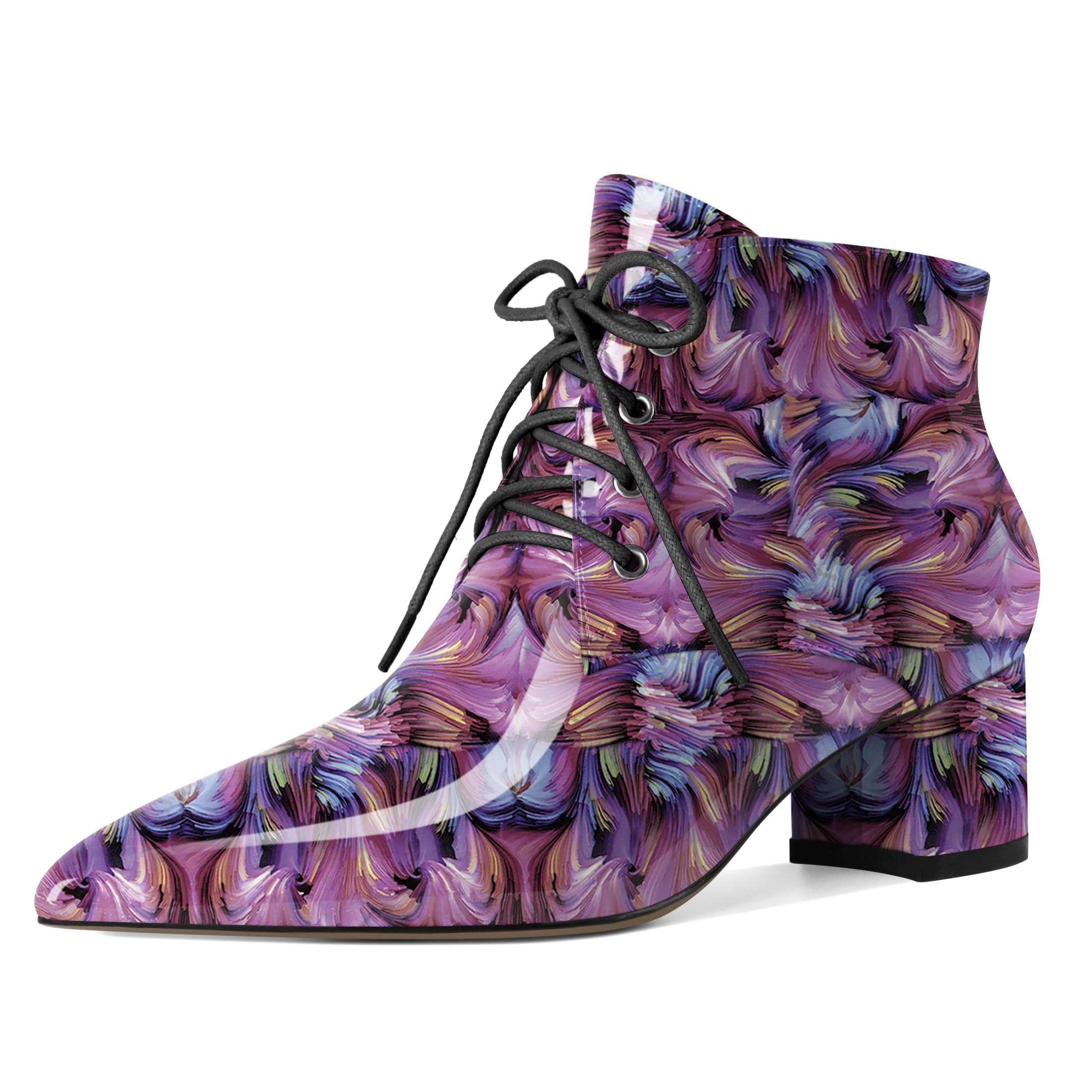 Eldof Womens Booties Low Chunky Heel Ankle Boots Pointed Toe Lace Up Comfortable Walking Boots