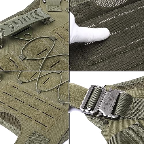 Miniatura 8 de Arnés para perros medianos y grandes, arnés táctico para perro con bolsa Molle, chaleco ajustable para perro de servicio con hebilla de metal 5X con