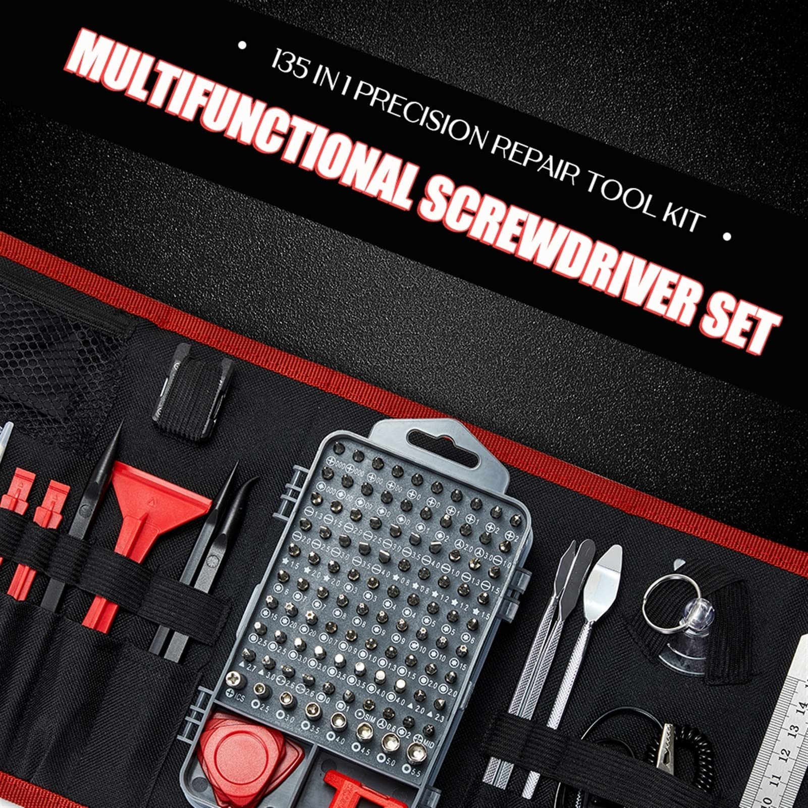 Schraubendreher Set magnetische sschraubendreher Bit Set 135 in 1 Reparatur Handwerkzeugkit for Handy (Color : 115-Red)