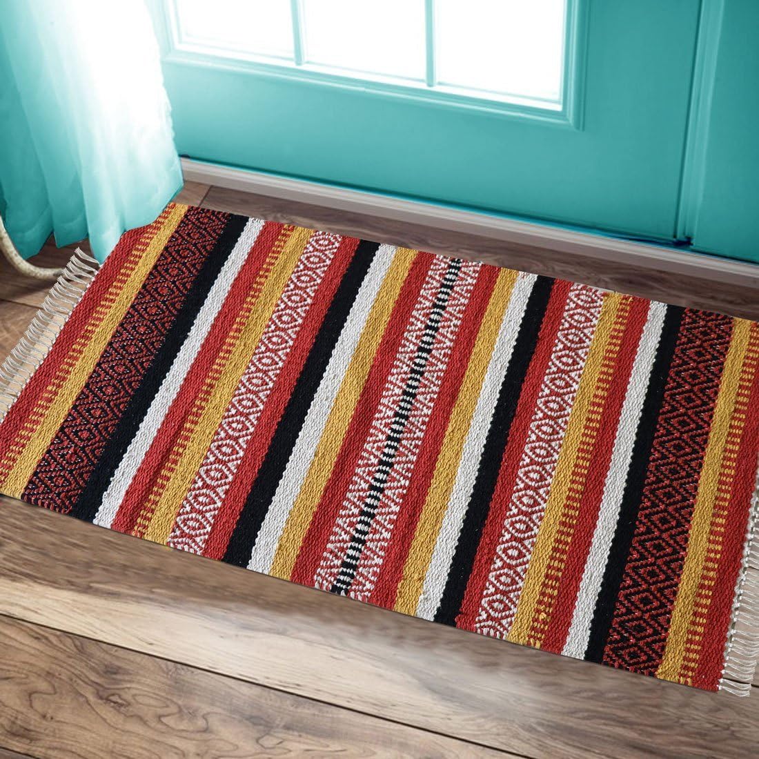 The Home Talk Bedside Cotton Runner/Rug/Passage Rug, 60 x 100 cm Cotton, Multicolor, Best for Long Passage/Bedside/Bed Front- Multicolor