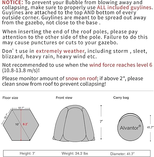 Vista 14 de Alvantor Tienda de campaña desplegable de burbujas – Tienda de campaña de iglú instantánea de 12 x 12 pies – Casa de pantalla para 8 – 10 personas