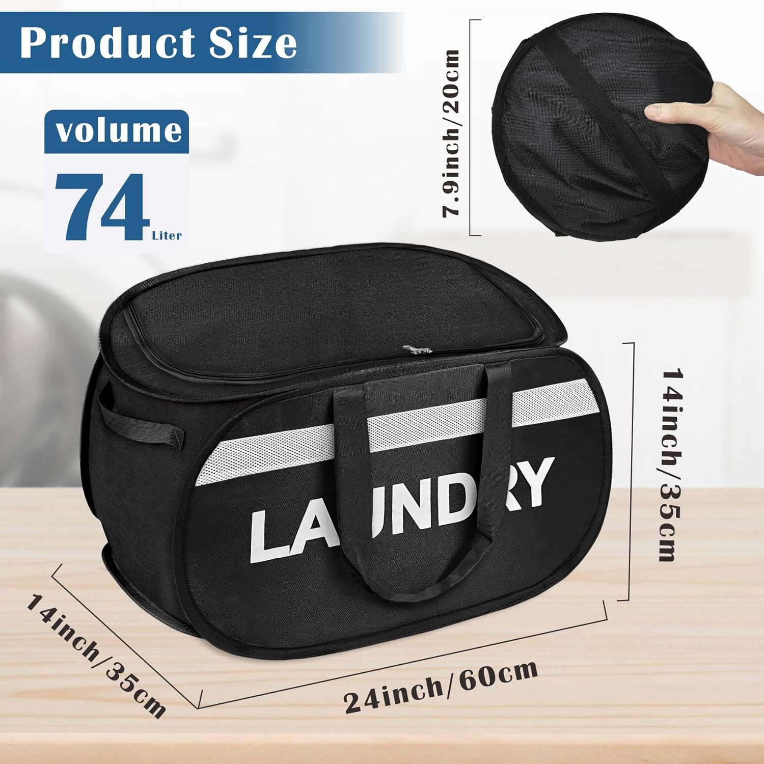 Large Collapsible Laundry Baskets Pop Up Laundry Hamper with Reinforced Handles Foldable Laundry Hamper for Home Laundry (Black Laundry with Lid)