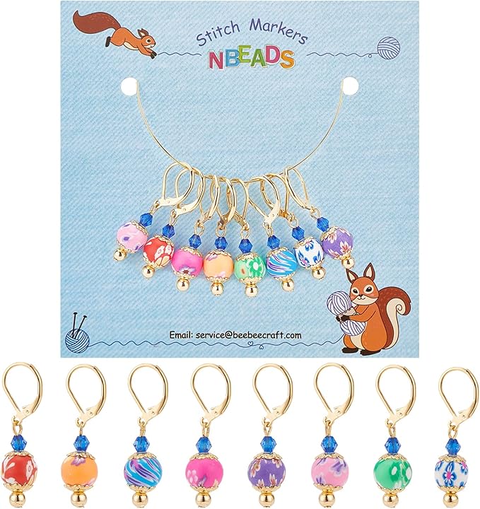 NBEADS 8 Pcs Flower Beads Stitch Markers, Random Colors