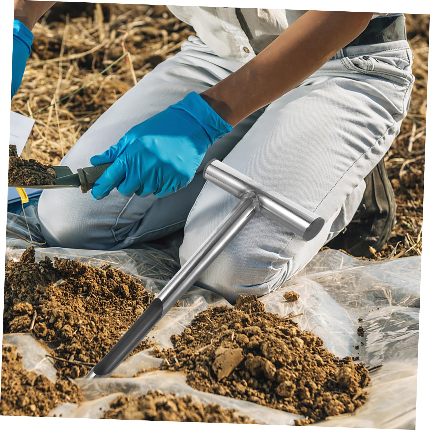 Bodenprobenentnahmewerkzeug aus Edelstahl mit T-griff für Gartenarbeit