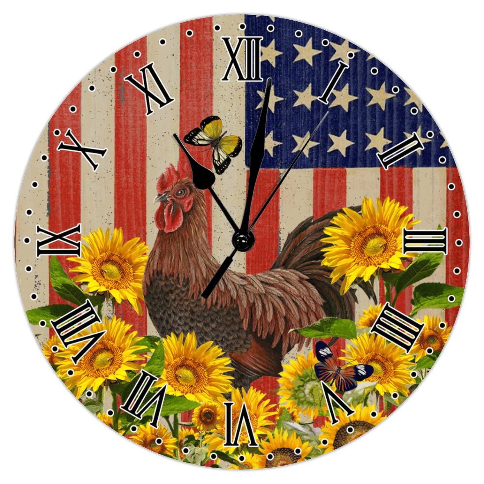 Horloge murale en bois poule et coq 38cm pour decoration retro
