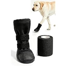 Dog Paw Wound Recovery Boot with Self-Adhering Pet Bandage, Breathable Paw Protector Kit for Injured Paws,Anti-Slip Shoe & Vet Wrap for Post-Surgery Care, Licking Prevention 1 Boot+1 Roll M