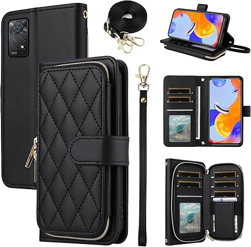 Furiet Funda tipo cartera para Xiaomi Redmi Note 11S11 4G con correa para la muñeca, correa de hombro cruzada, funda de cuero sintético de lujo para