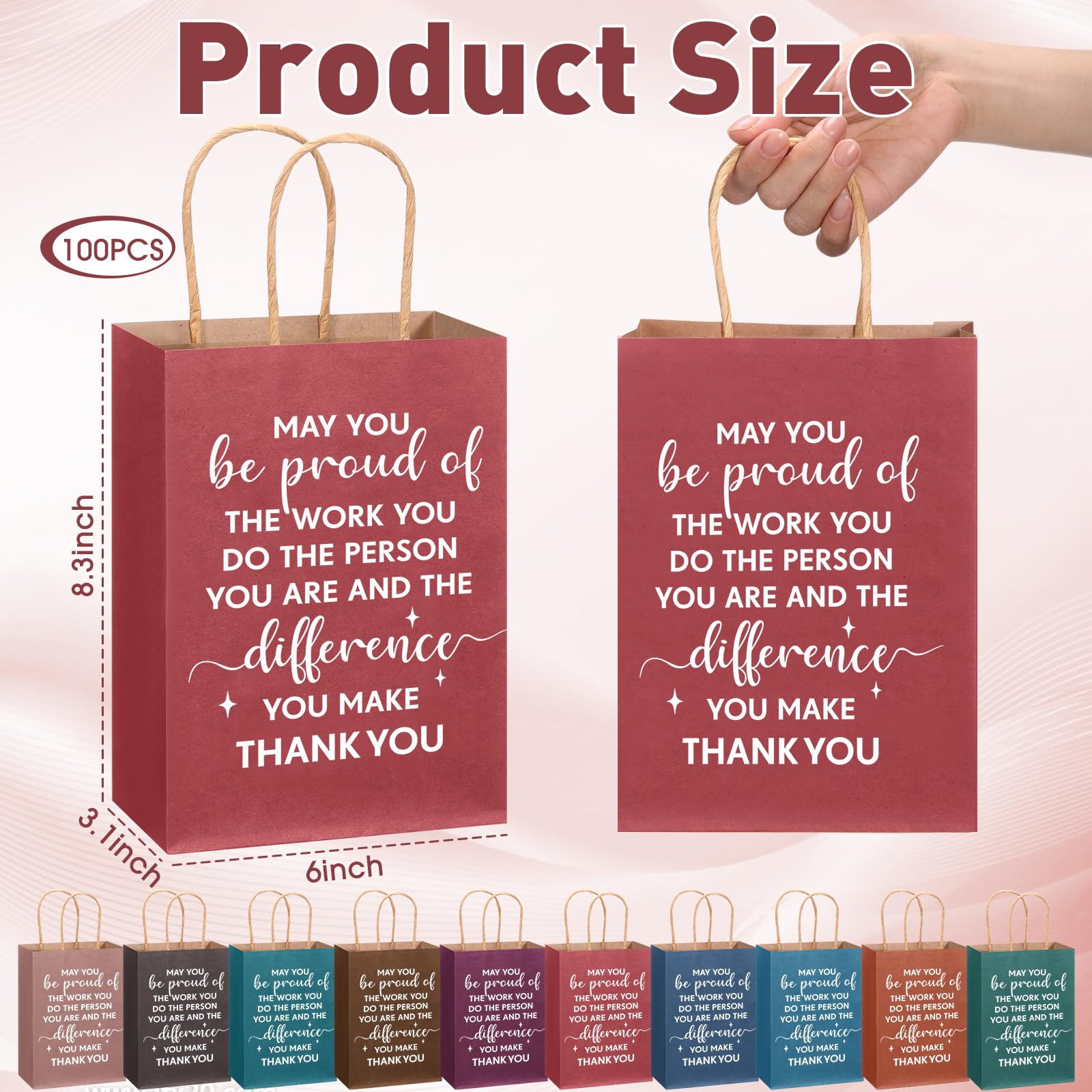 ReliThick Lot de 100 sacs cadeaux de reconnaissance des employés en vrac « May You Be Proud of The Work You Do » - Cadeaux inspirants pour les enseignants, les collègues, le personnel, les infirmières