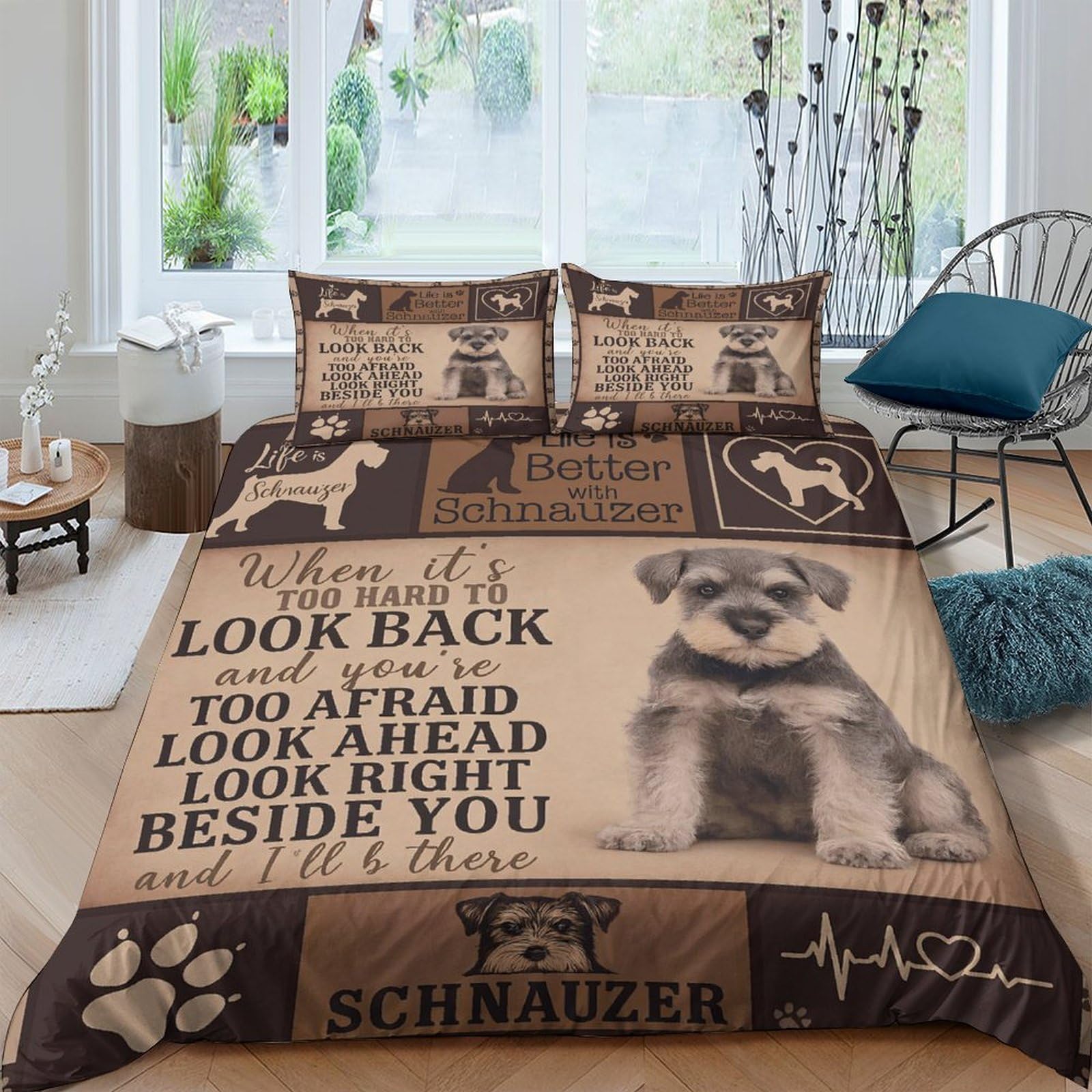 Ctjqhvkz Style-6 3D Printed Schnauzer Dog Pattern Fitted Sheet Microfiber Non-Slip Bed Cover For Bedroom Guest Room Easy Care Single（135X200cm）