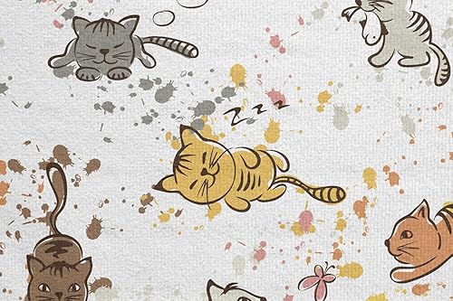 Miniatura 5 de Lunarable Toalla para esterilla de yoga para gatos, divertidos gatos durmiendo, cazando, persiguiendo mariposas, soñando con peces con salpicaduras