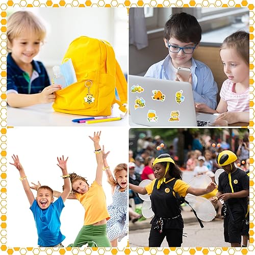 Miniatura 6 de Capoda 110 piezas temáticas de abejas recuerdos de fiesta temática de abeja, decoración de aula, vaso de juguete de color, pulsera amarilla Wobbler,