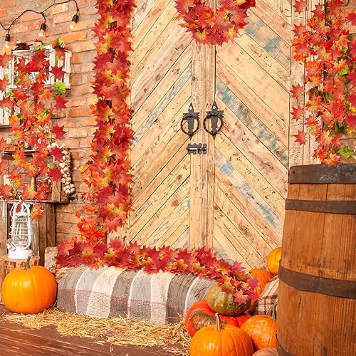 Miniatura 7 de Anftraer - Paquete de 12 guirnaldas de hojas de otoño, guirnalda de vides de otoño artificiales, guirnalda de hojas de arce de otoño, decoración de