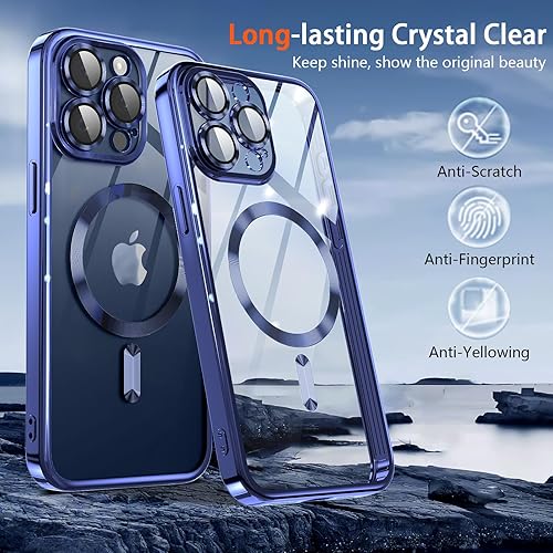 Miniatura 6 de Funda magnética para iPhone 15 Pro Max con protector completo de lente de cámara imanes N56 fuertes Compatible con Magsafe Funda transparente y