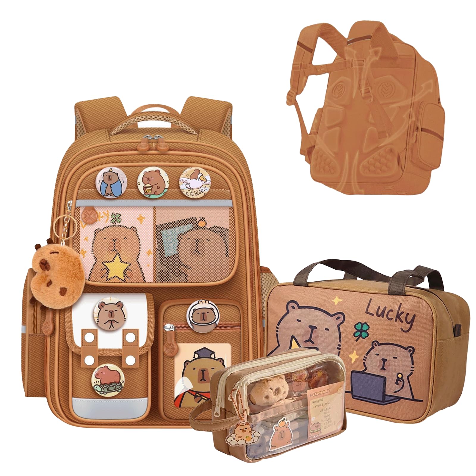 Capybara Backpack Mochila Capybara Cute Kawaii Kapibara Daypack Funny Going Out Cartoon Laptop Travel Casual Bag(Khaki,Medium)