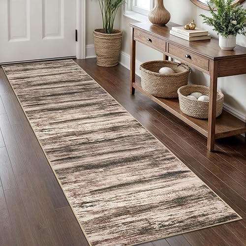 Miniatura 157 de KOZYFLY Alfombra moderna abstracta lavable de 2.6 x 10 pies, antideslizante, suave, alfombra de camino de cocina, alfombra a rayas azules óxido para