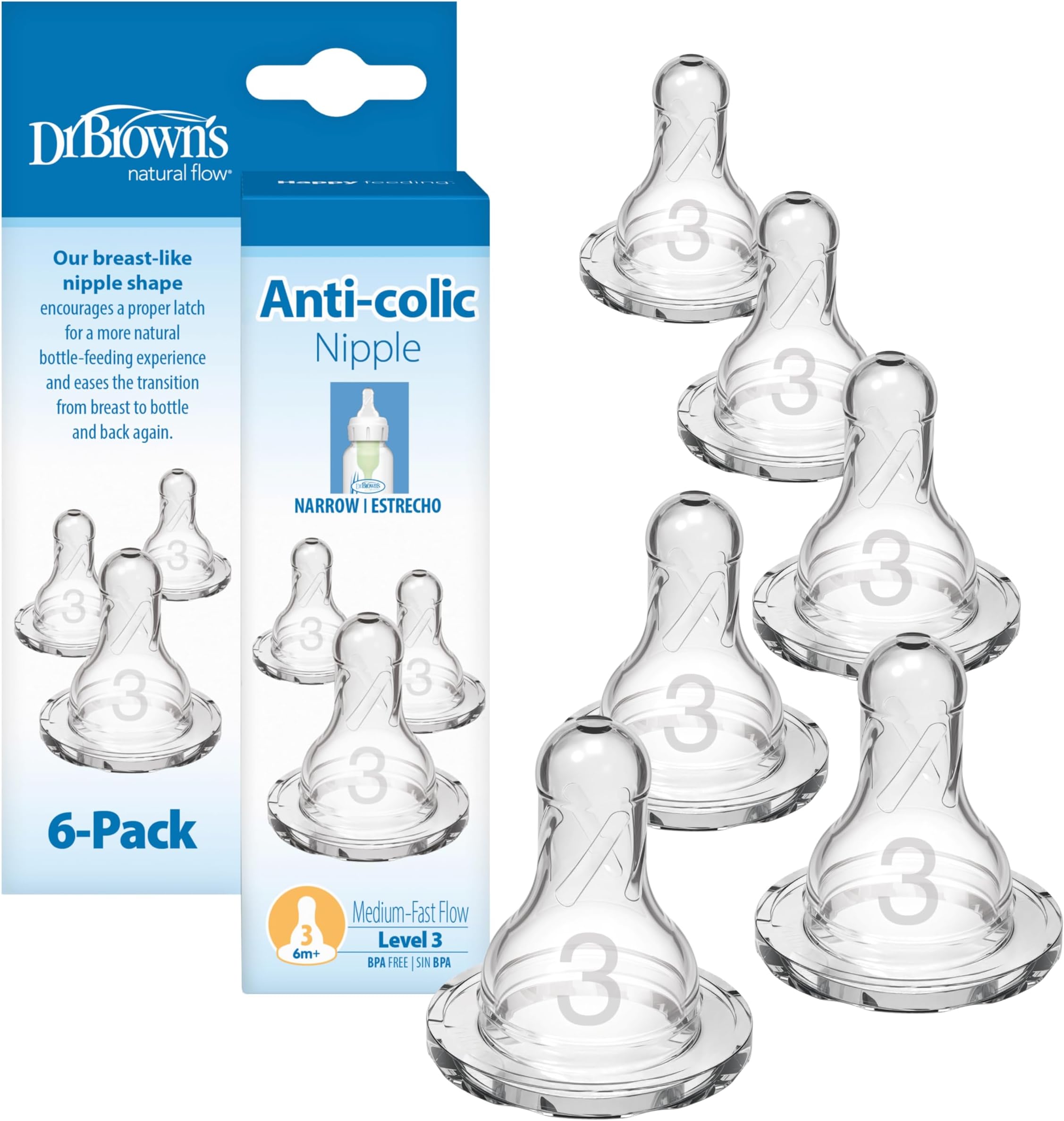 Dr. Brown's 6 Piece Standard Replacement Nipple, Level 3 by Dr. Brown's