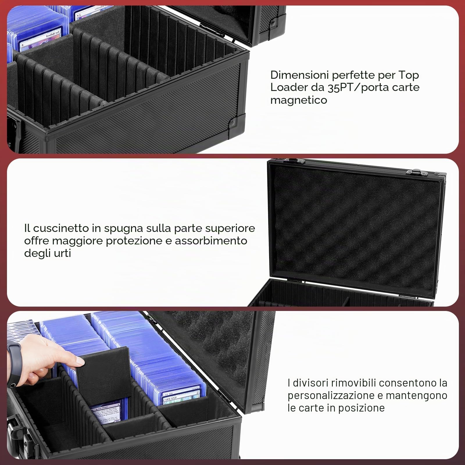 ProCase Toploader Box, Contenitore per Graded Card per 600+ Toploaders 3"x 4", Scatola Porta Carte con 6 Divisori e 16 Etichette per Carte da Collezione e Carte Sportive -Nero