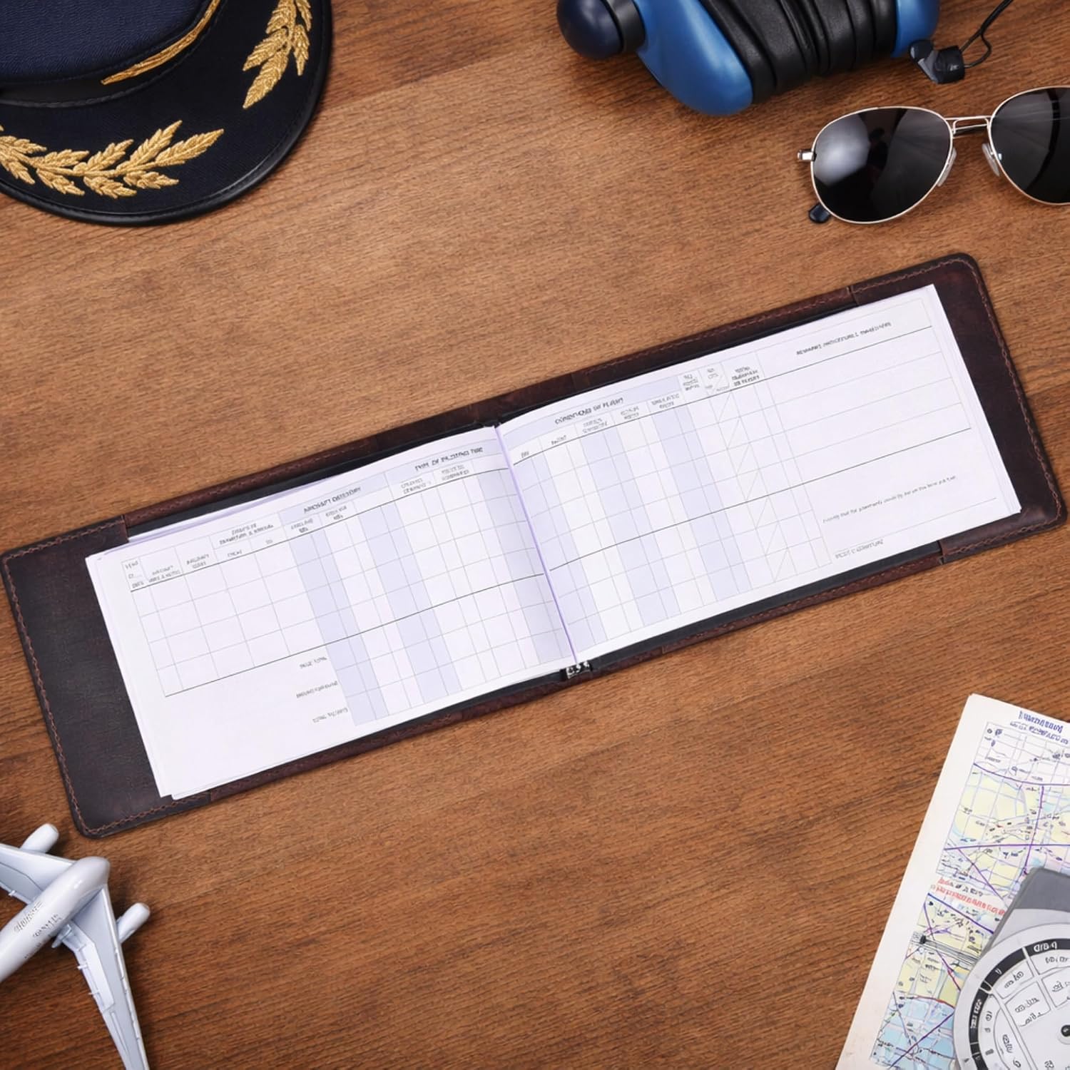 Tolredo Pilot Log Book TL-SP-30 Flight Standard Logbook Top Grain Cow Leather Refillable Bleedproof Paper 96 Pages Aviation Notebook for FAA Documentation (Stressed Walnut, 9"X5")