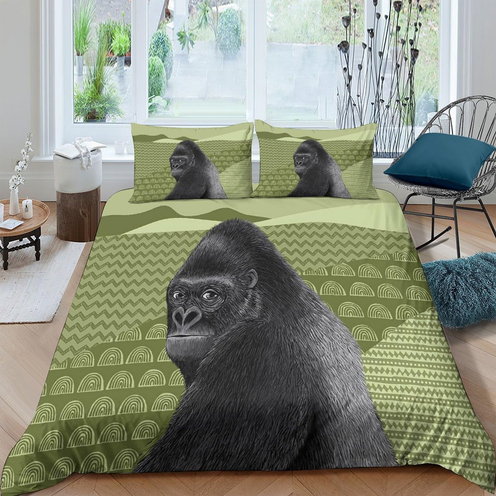 Ctjqhvkz Style-4 3D Printed Gorilla Jungle Fitted Sheet Microfiber Anti-Slip Deep Green Mattress Cover For Bedroom Guest Room Decor Single（135X200cm）