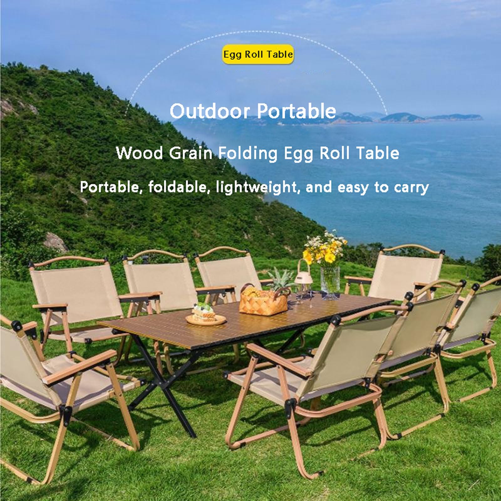 Mesa Plegable para Acampar con Rollo de Huevo,Madera Grano de Carbono Rollo de Huevo de Acero Pequeña & Ultra-Ligera ,Mesa de Playa portátil con Bolsa de Almacenamiento,Ideal para Exteriores,Barbacoa