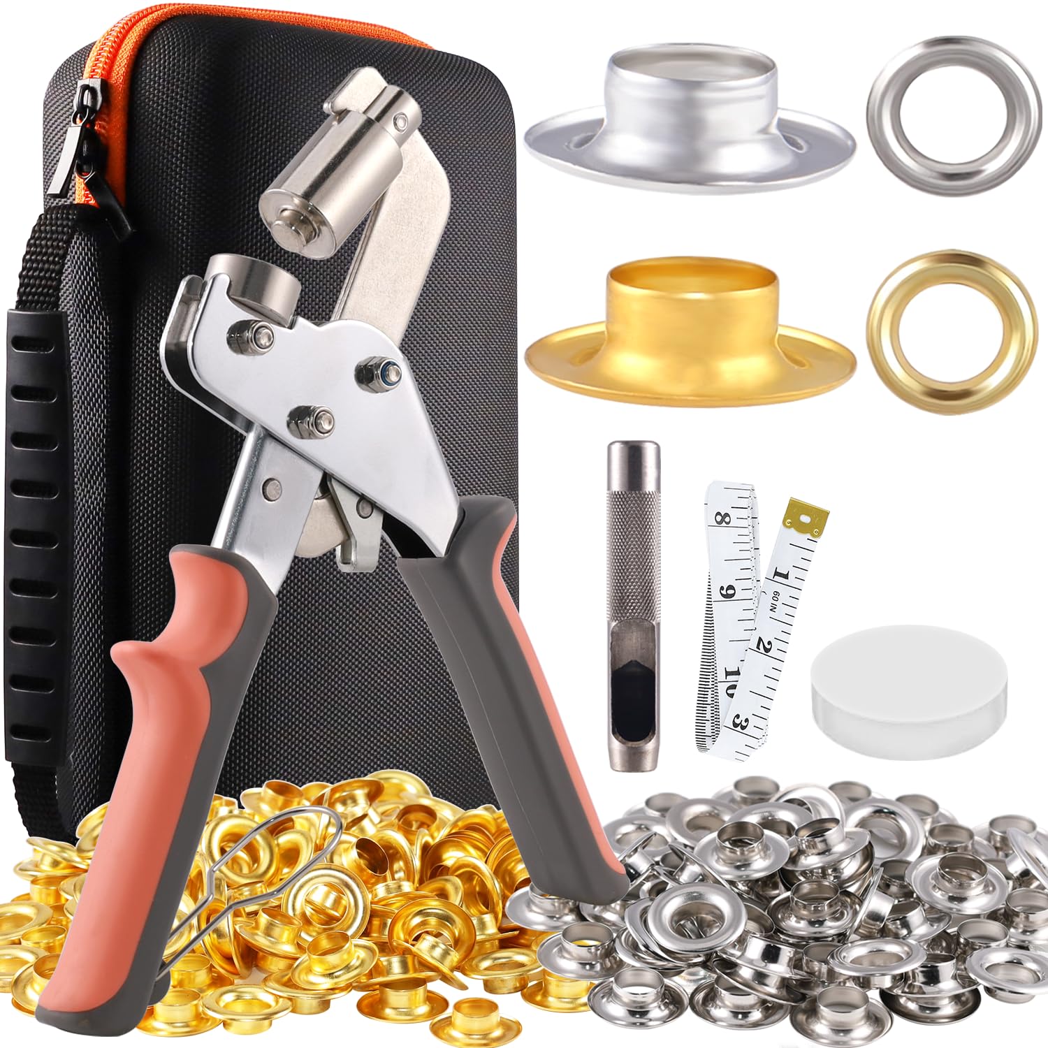 Kit di attrezzi per passacavo, kit di pinze per occhielli da 3/8, set di pinze per occhielli, kit di 1005 pinze per occhielli con borsa, occhiello in acciaio inossidabile con pinze per occhielli per