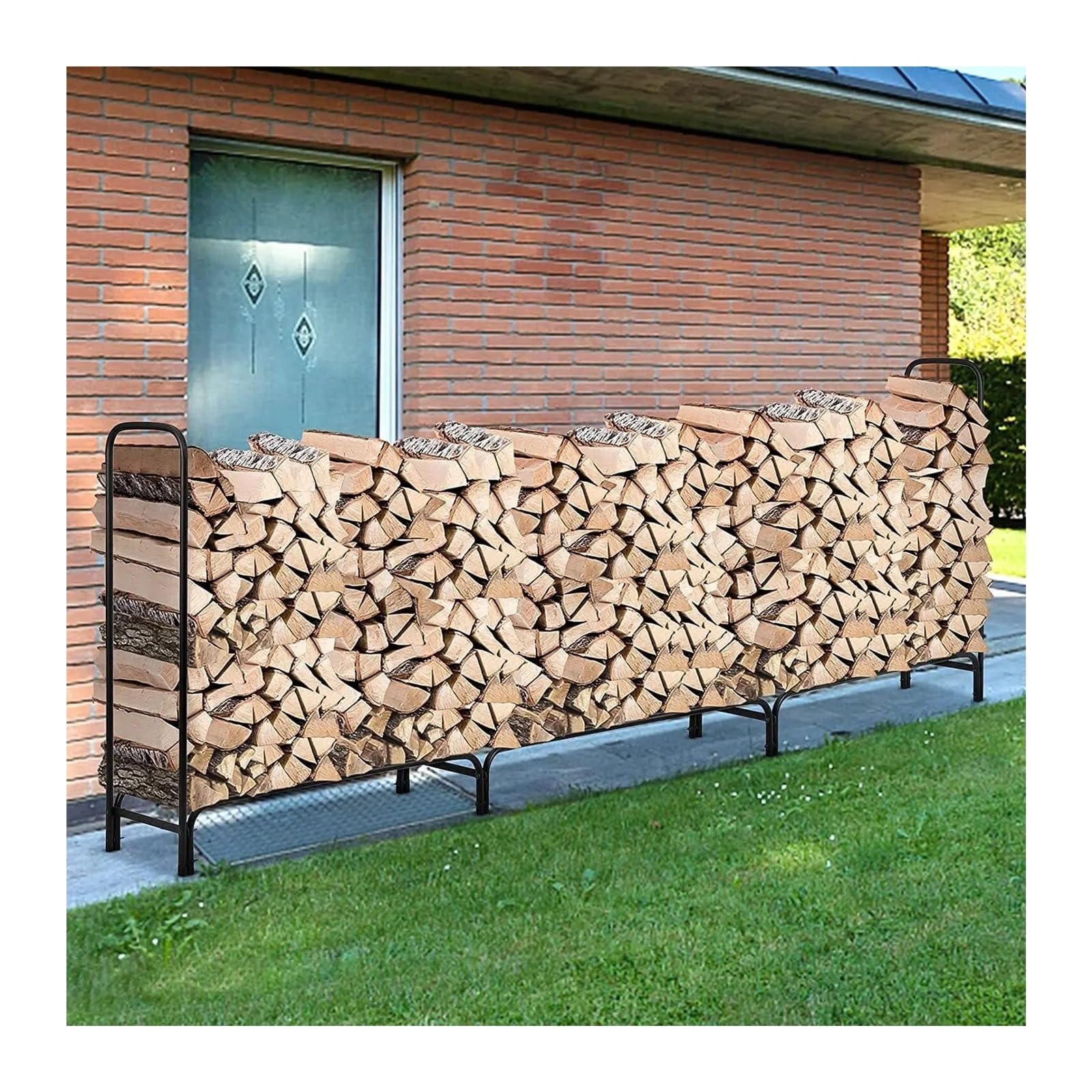 Portalegna Da Esterno Deposito di tronchi di legno in metallo resistente | Supporto for legna da ardere da giardino esterno impilabile, lungo 12 piedi