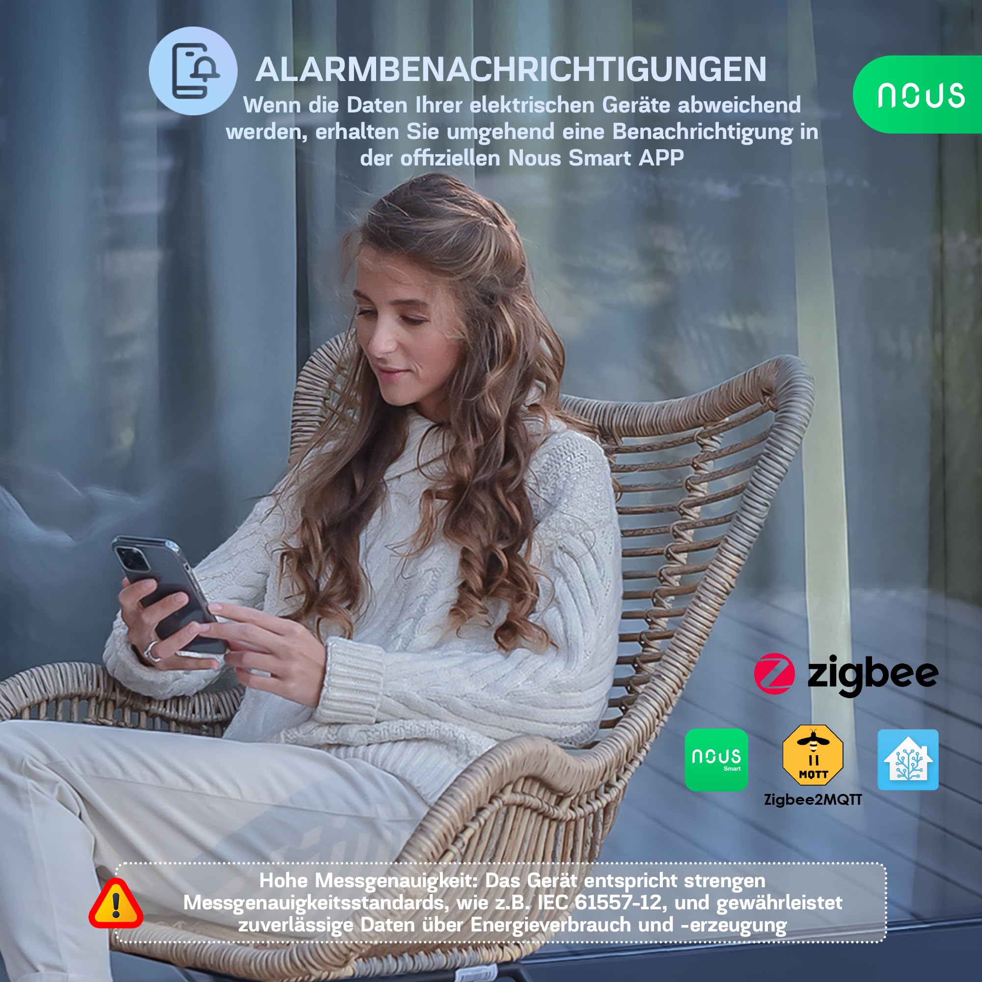 NOUS ZigBee Smart DIN Stromzähler 120A, Energieverbrauchsmonitor, Kompatibel mit Alexa & Google Home, DIN-Schienenmontage, Echtzeit-Überwachung