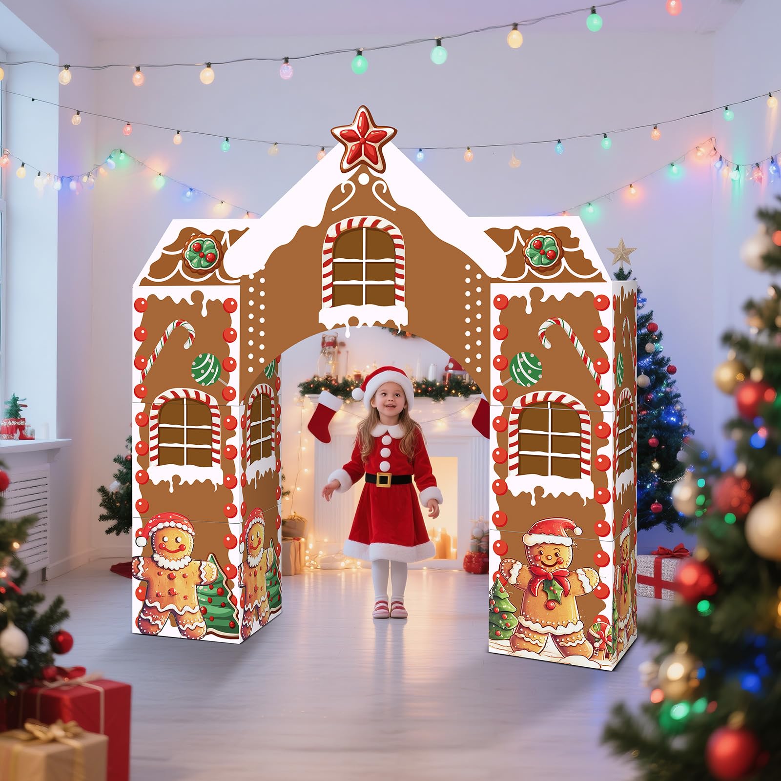 Bucherry 7 Pcs Gingerbread House Set Christmas Cardboard Playhouse Decor