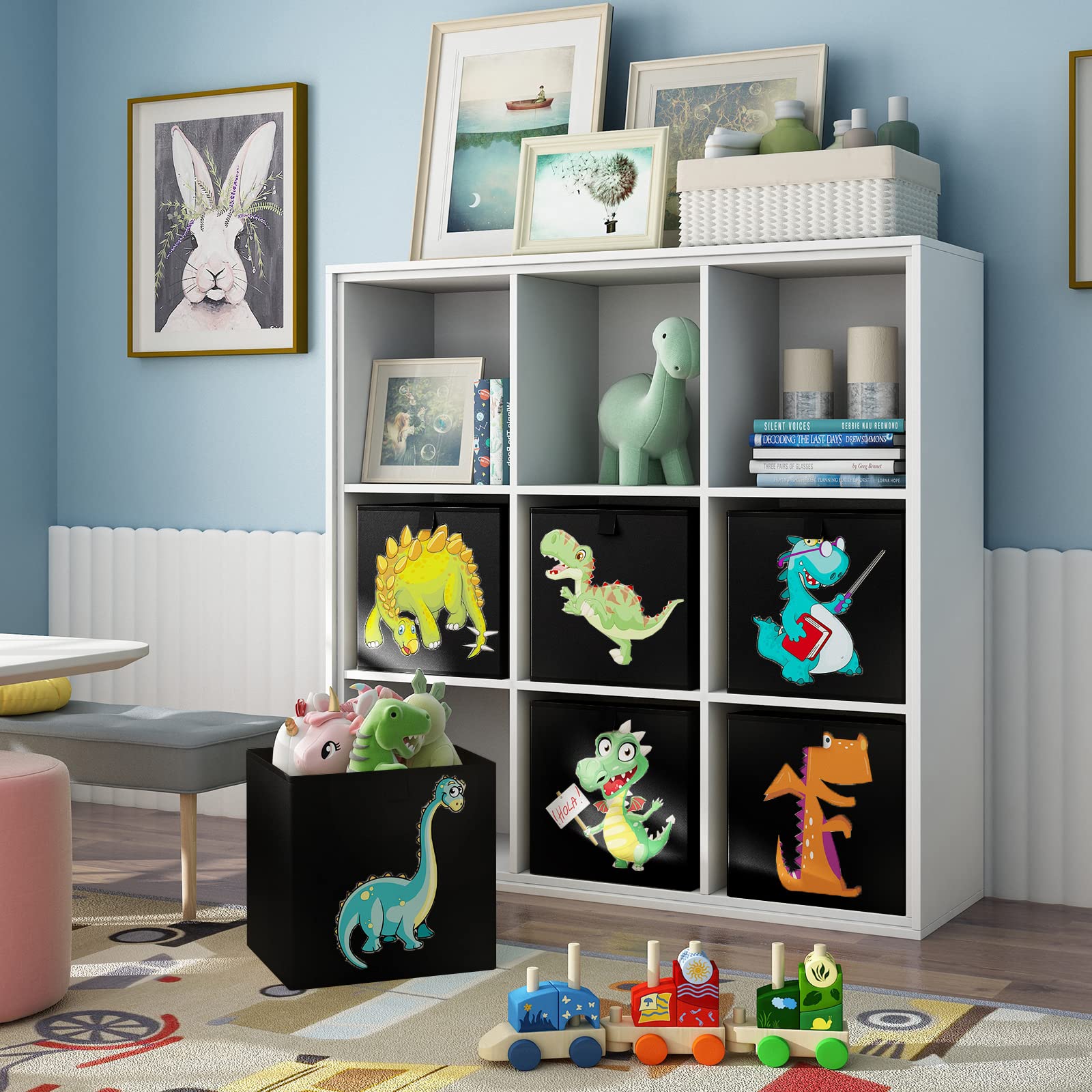 Wisdom Star 6 Pack 13 Inch Animal Fabric Storage Cube Bins, Storage Baskets for Shelves, Cube Storage Boxes for Organizing Closet Bins?Black