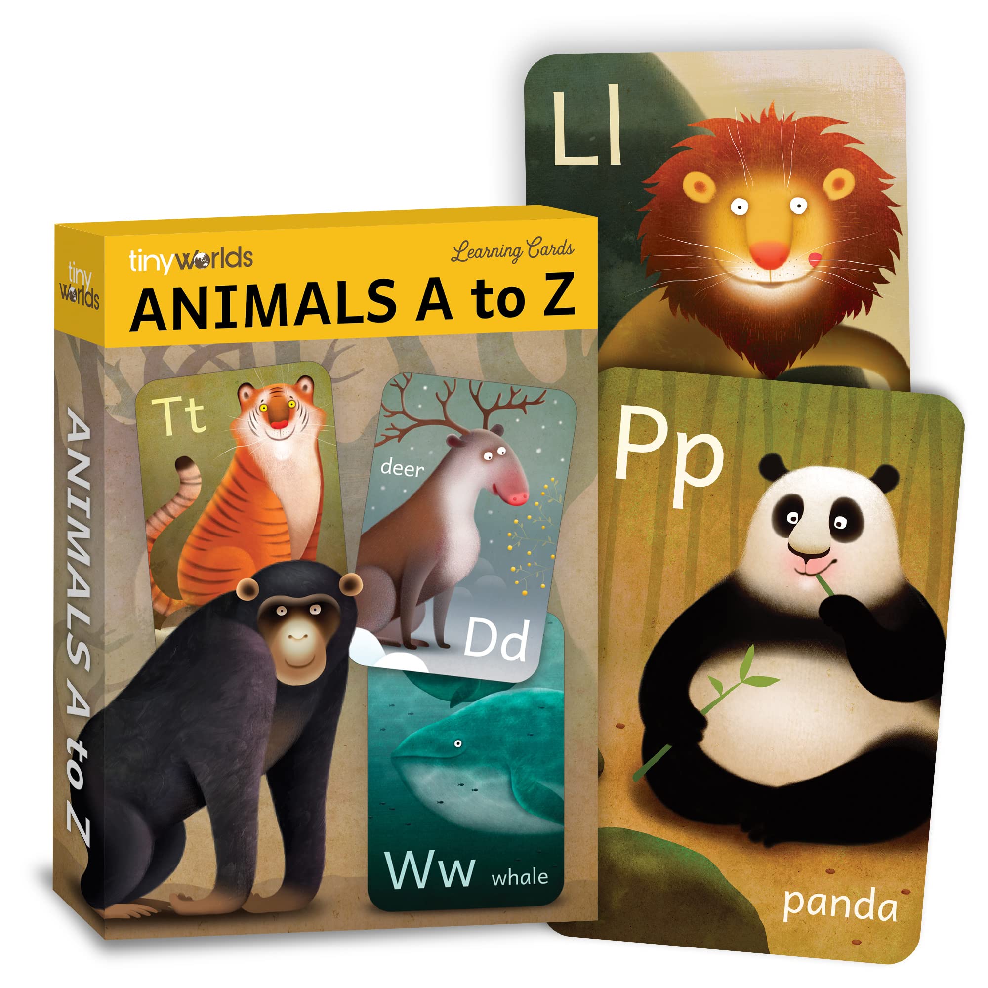 Tiny Worlds: Alphabet Flash Cards, Animal ABC, A to Z Vocabulary Cards & Picture Flash Card for Children, Kids 4-8 Years Old, Preschoolers, Pre-K: Set of 26 Flashcards, Printed on Card Stock