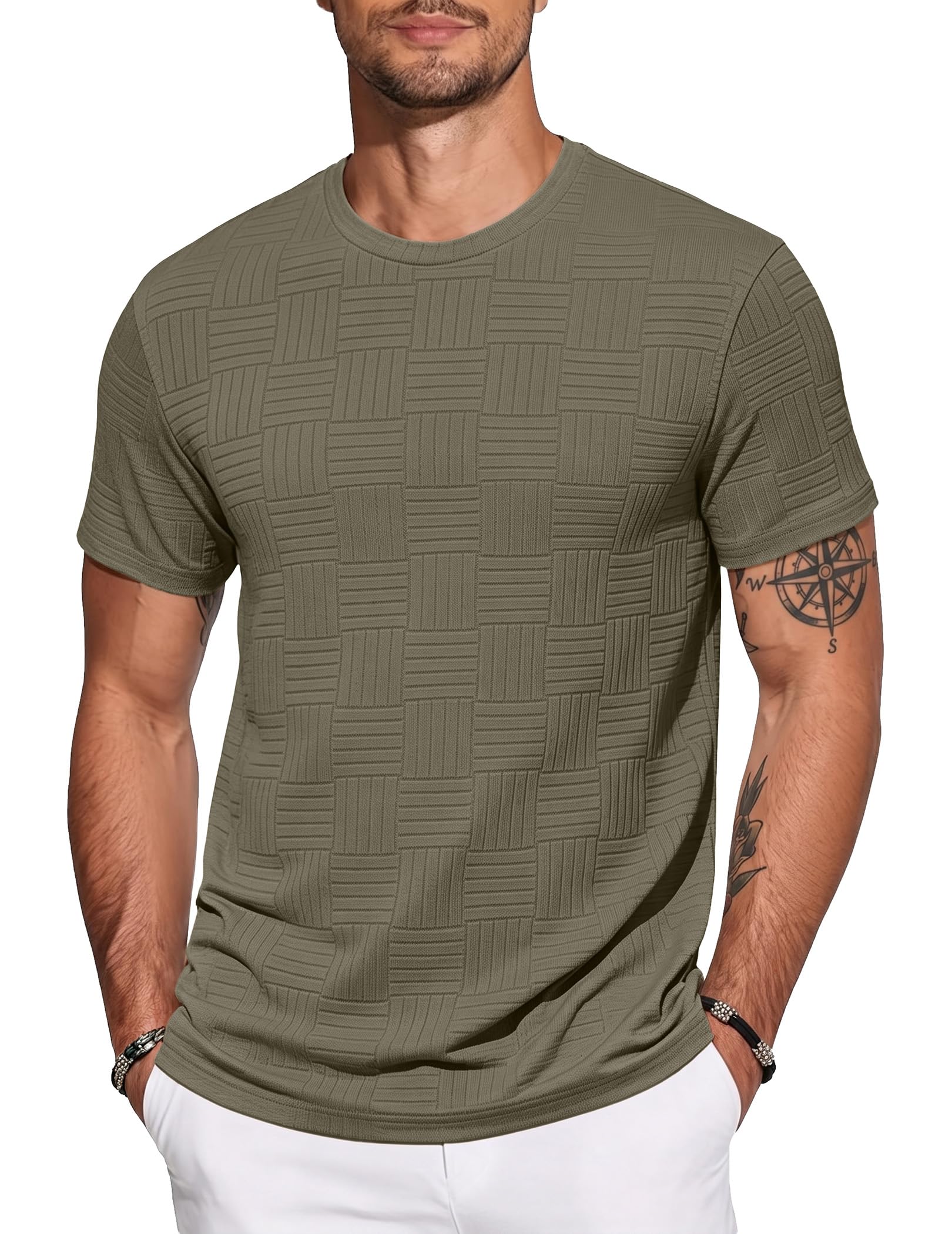 JMIERR T Shirt Herren Muscle fit Kurzarm Textured Sportshirt | Rundhals,Strukturierter Jacquard-Stoff,Hautfreundlich,4-Wege-Elastisch,Sommer T-Shirts für Herren
