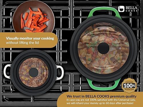 Miniatura 7 de BELLA COOKS Tapa universal para olla (juego de 2) incluye 2 trapos de algodón, se adapta a utensilios de cocina de 7 a 11 pulgadas, tapa de olla,
