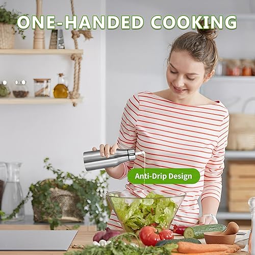 Miniatura 5 de Botella dispensadora de aceite de oliva de acero inoxidable a prueba de fugas, decantador de aceite de oliva para cocina (16.9 fl oz17 onzas)