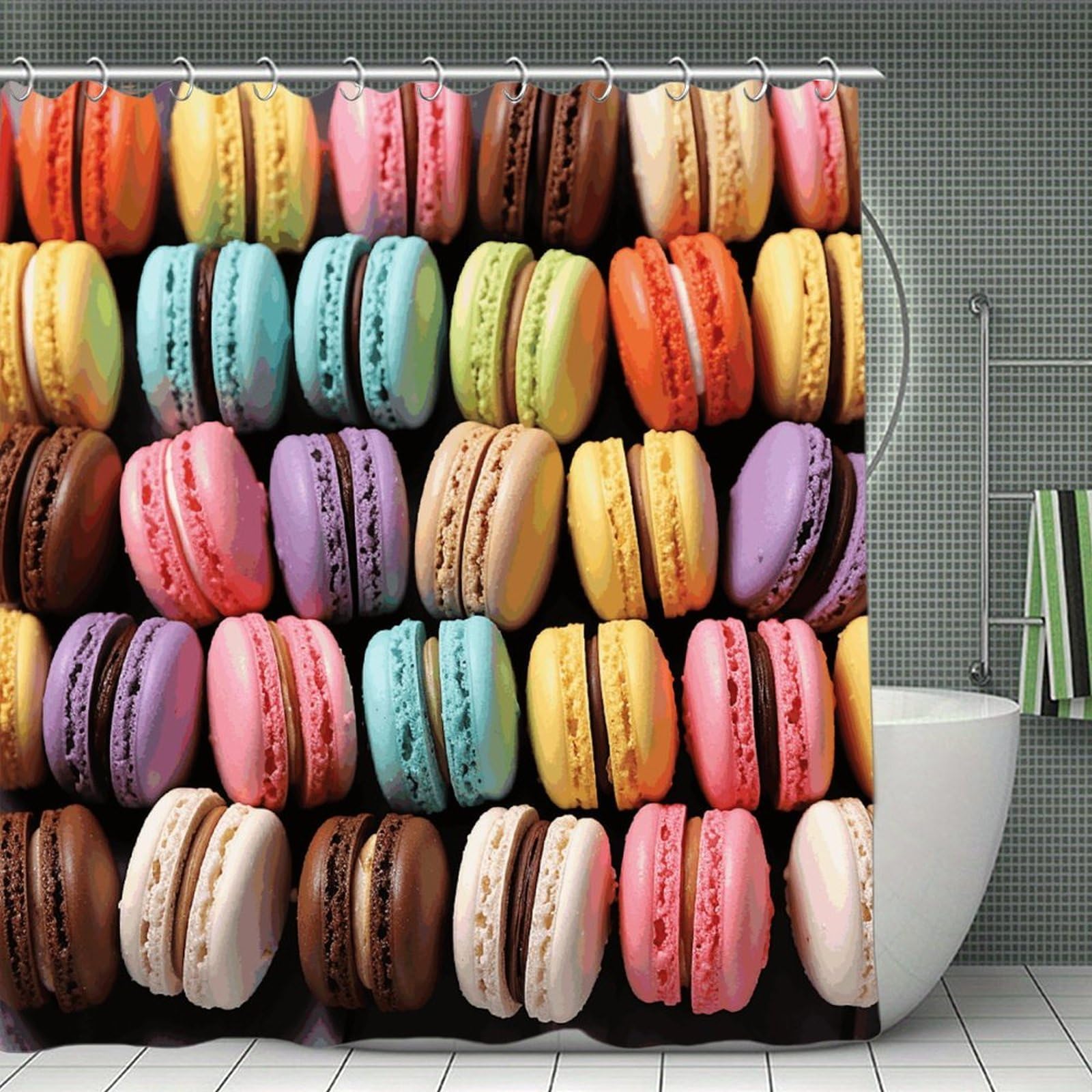 VstaDank Macaron Biscuit Flavored Pastries Shower Curtain Waterproof Bathroom Curtain with Hooks Luxury Weighted Bath Curtains for Bathtubs Showers Room Dividers Decorative Shower Curtains 71x71 in